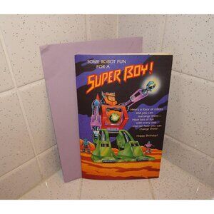Vintage American Greetings Robot Super Boy Birthday Card build your own